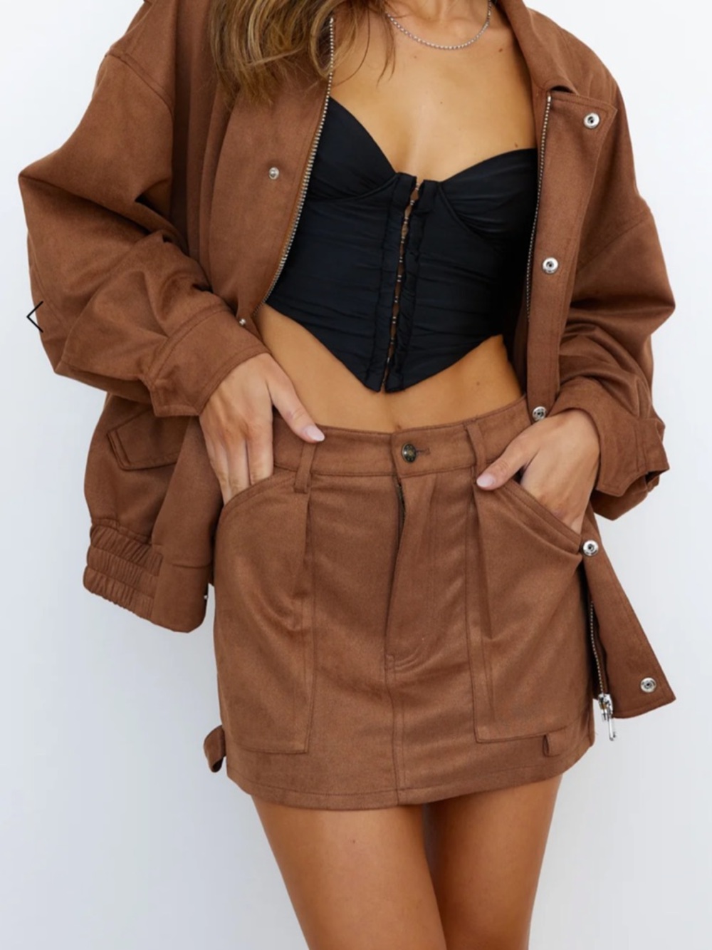 Lioness MIAMI VICE MINI SKIRT SEPIA BROWN Size Medium Suede